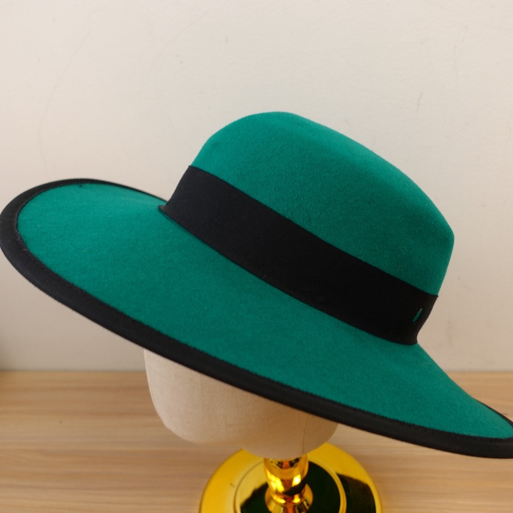 Vintage Kentucky Derby Hat Green Wool Felt Fedora BOLLMAN Church Wide Brim